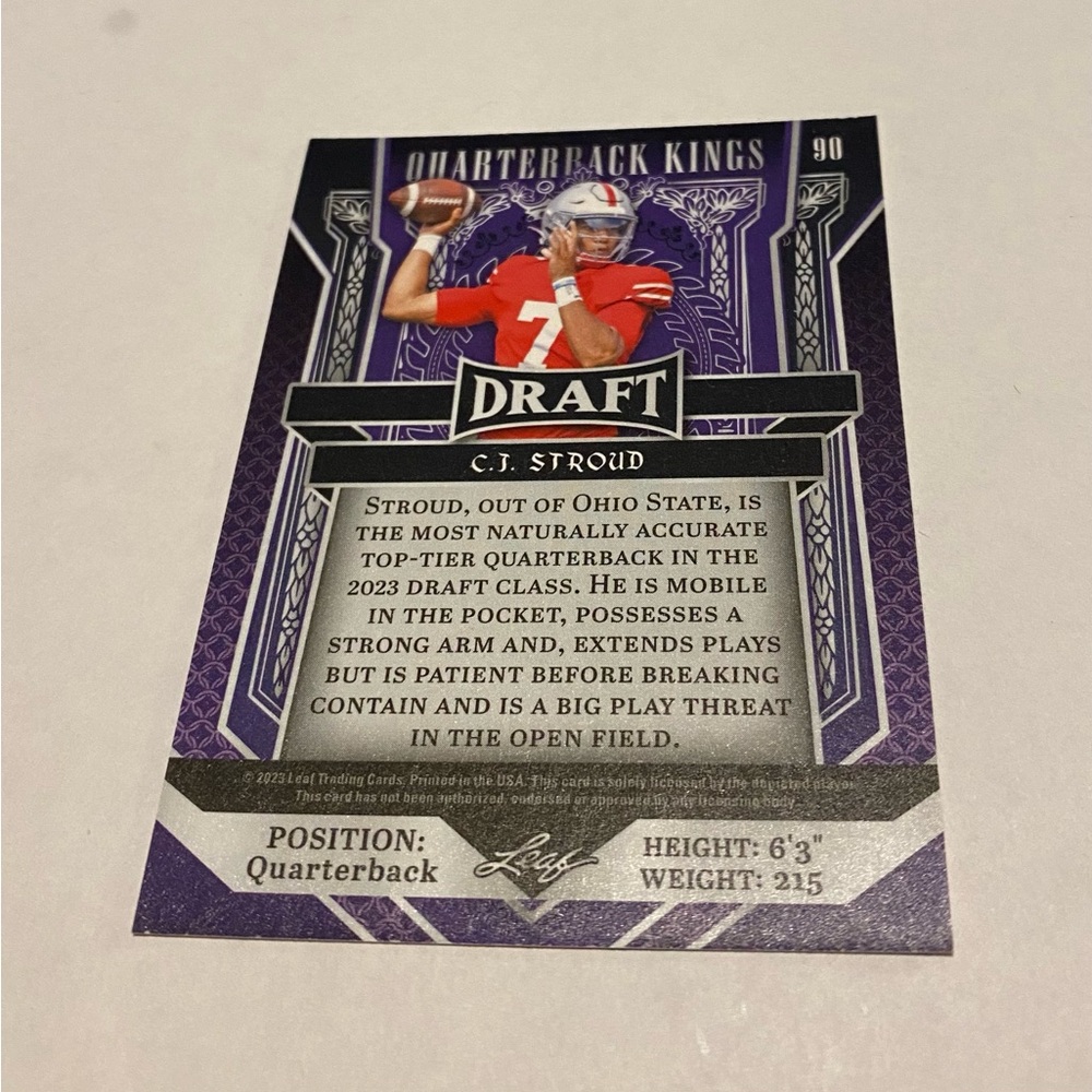 C.J. Stroud RC Rookie 2023 Red Leaf Football Card #90 Draft Ohio State - Picture 2 of 3
